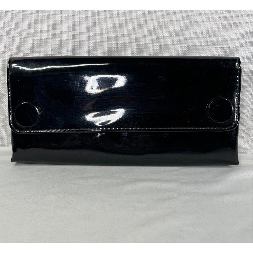 Vintage Black Patent Leather Evening Clutch Bag with Decorative Buttons